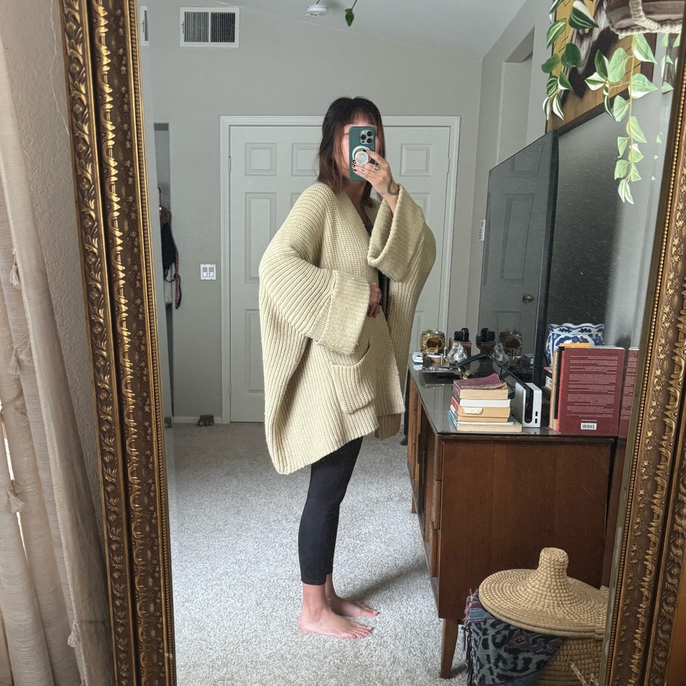 Cream Cozy Knit Poncho Sweater